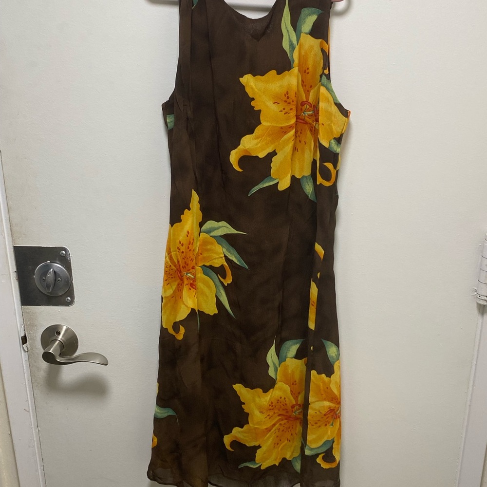Coldwater Creek,Vintage, S,Floral Sleeveless Dress - Brown and Yellow,hidden zip